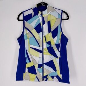 NEW Zenergy Golf by Chico's Reversible‎ Vest Size 0 Royal Blue/Geometric Pattern
